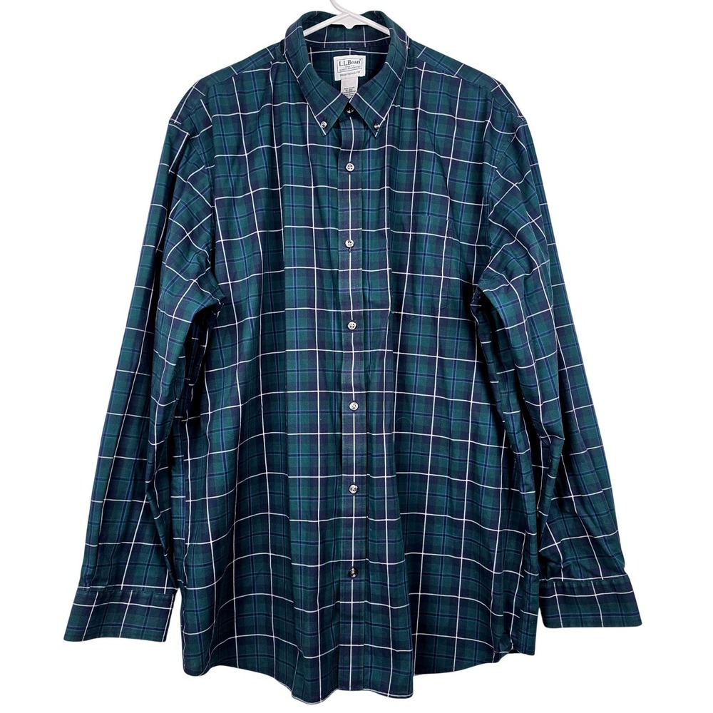 LL Bean Mens XL Regular Green Navy Plaid Button Down Shirt Traditional Fit
